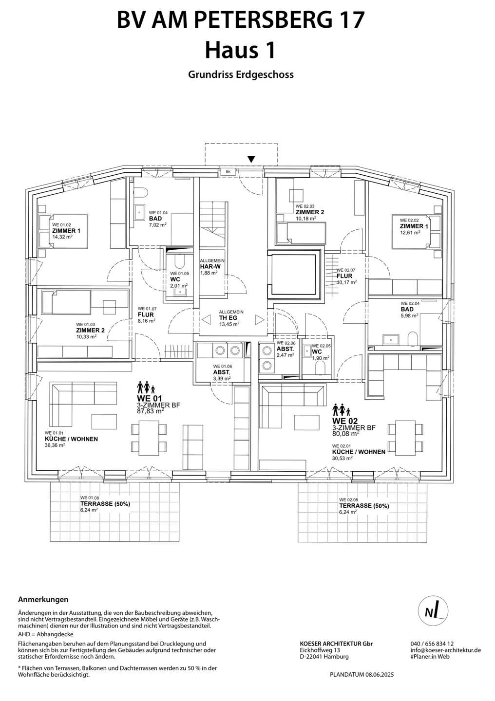 Beispielgrundriss Erdgeschoss, Whg 1 und 2