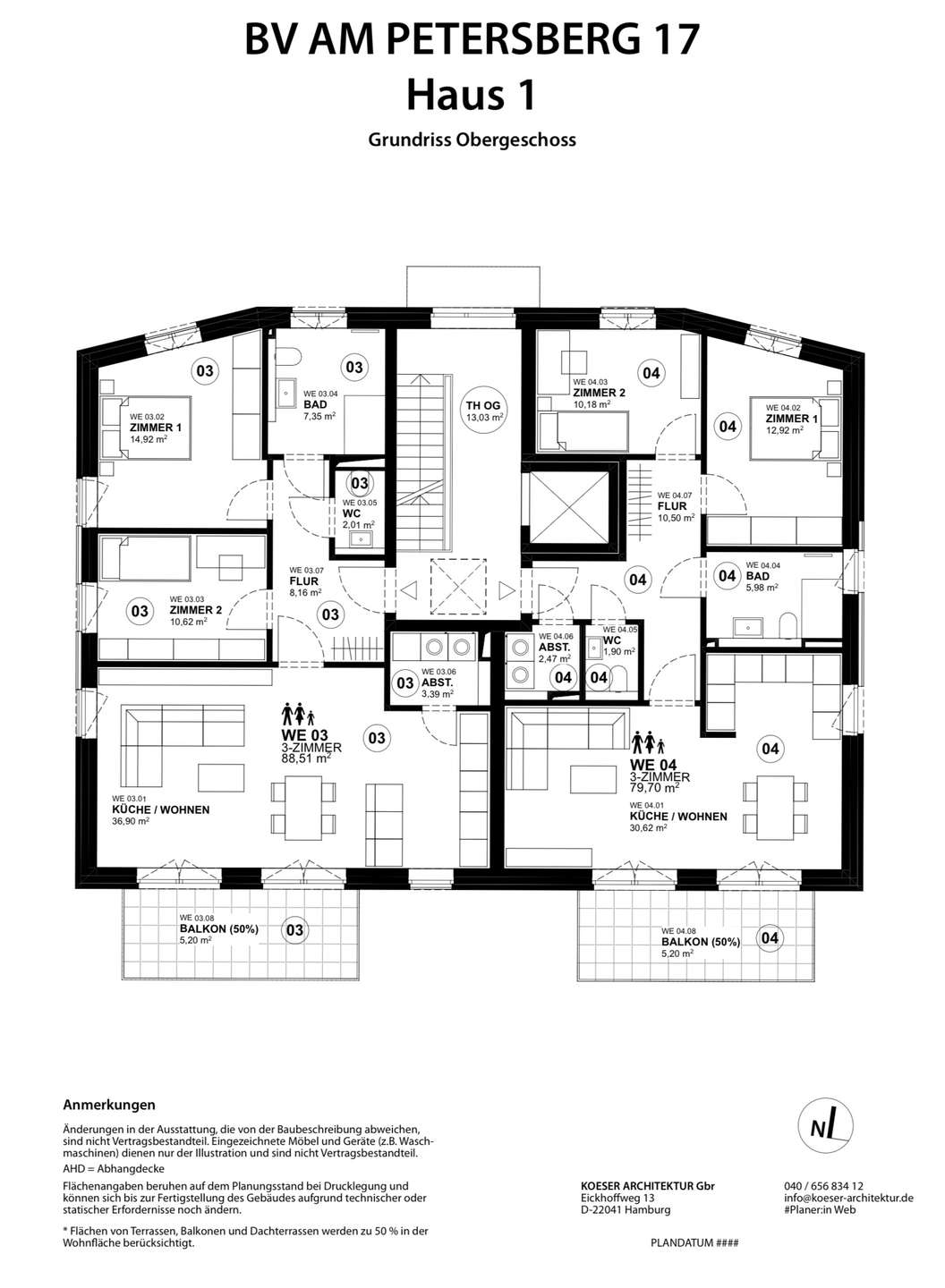 Beispielgrundriss Obergeschoss, Whg 3 und 4